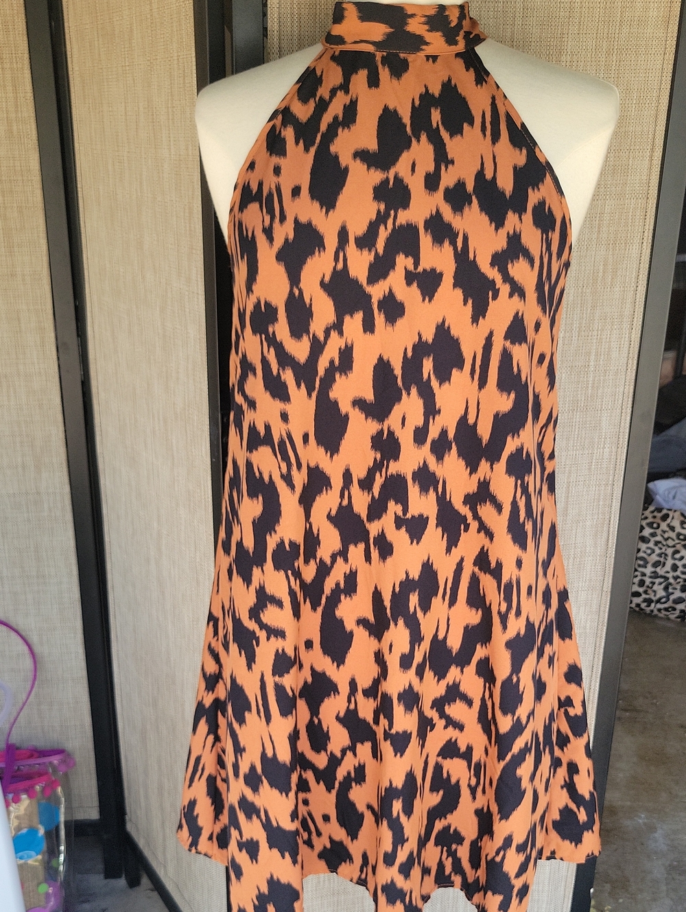 SHEIN Orange and Black Halter Mini Dress